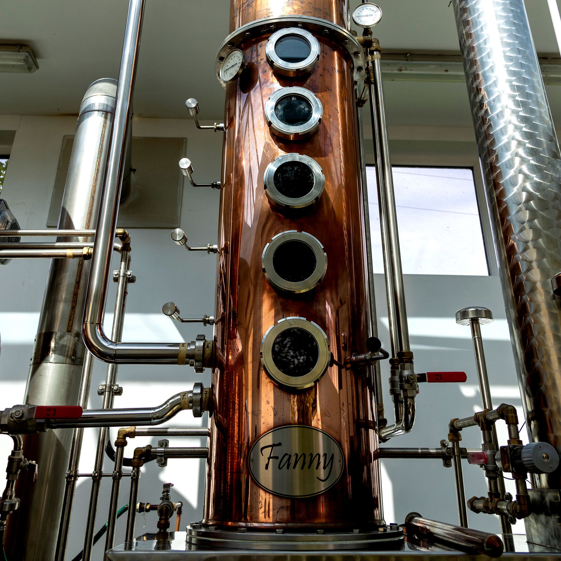 Fanny, the copper column still at Fanny's Distillery