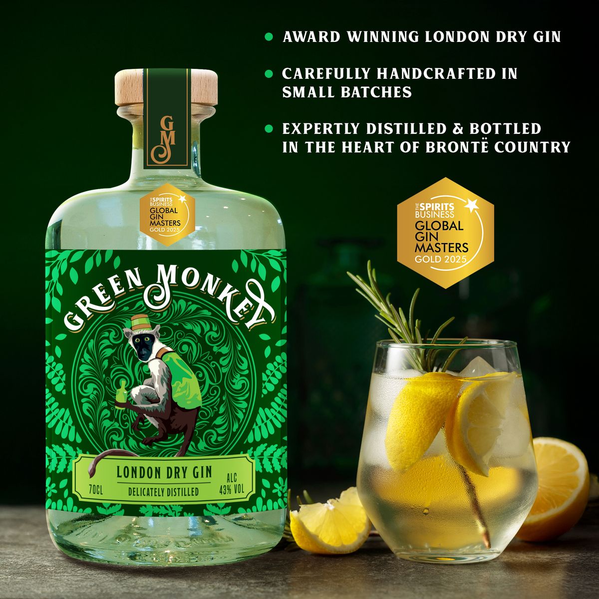 Green Monkey London Dry Gin serve with garnish
